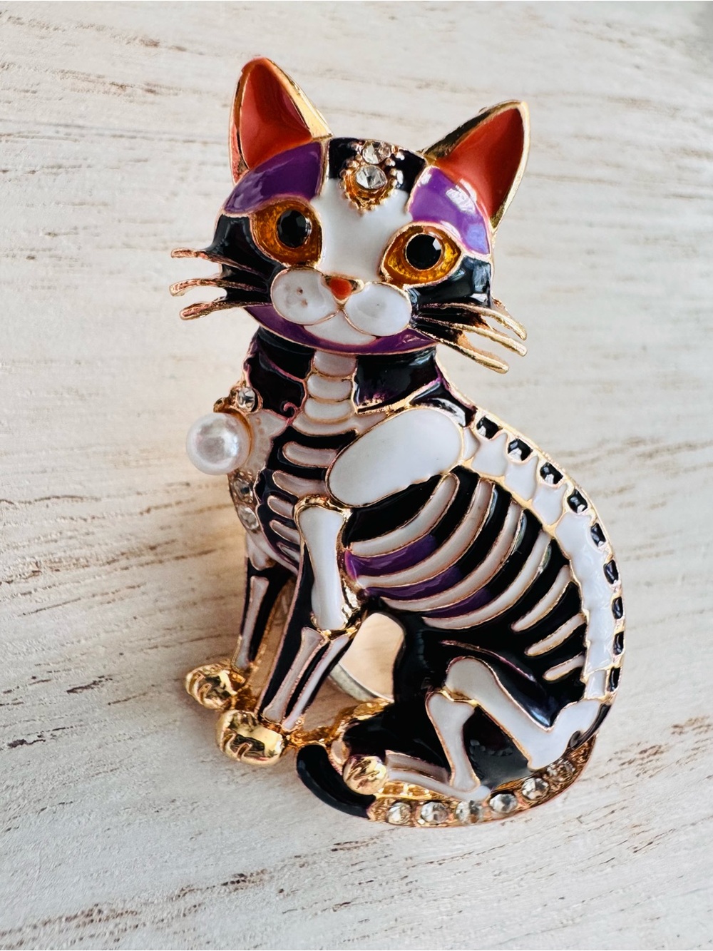Wuli&baby Lovely Skeleton Cat Brooch, unisex Enamel Sugar Skull cat 2”